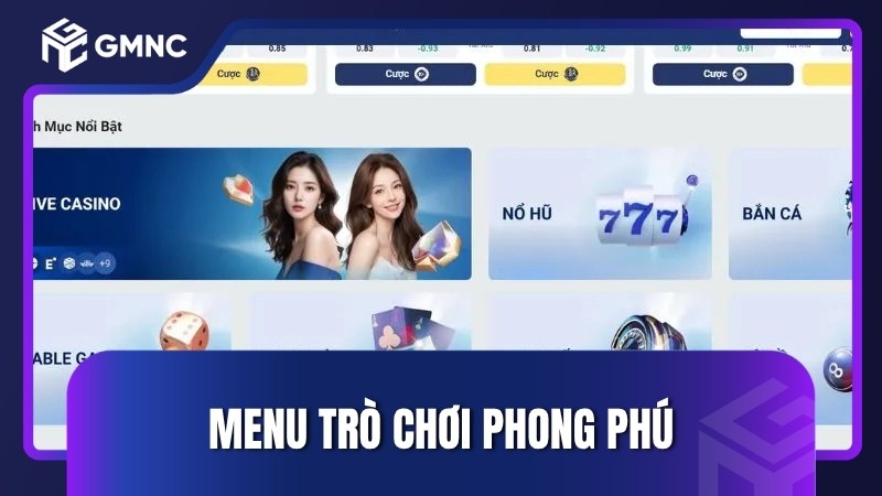 Menu trò chơi phong phú